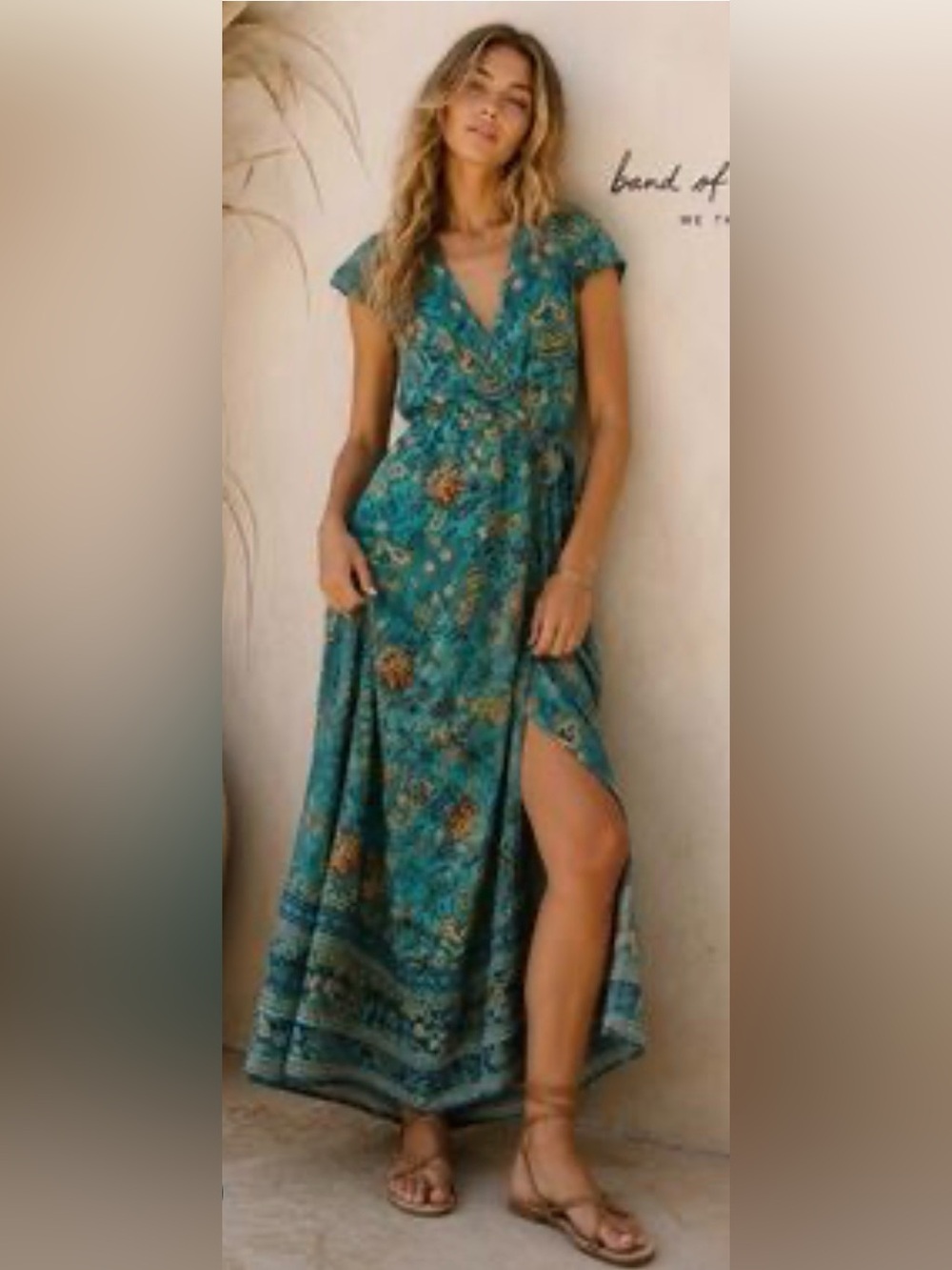 Band of The Free/ Teal Floral Wrap Maxi Dress